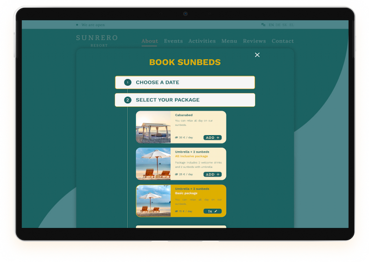 Sunrero.com Booking sunbed modal